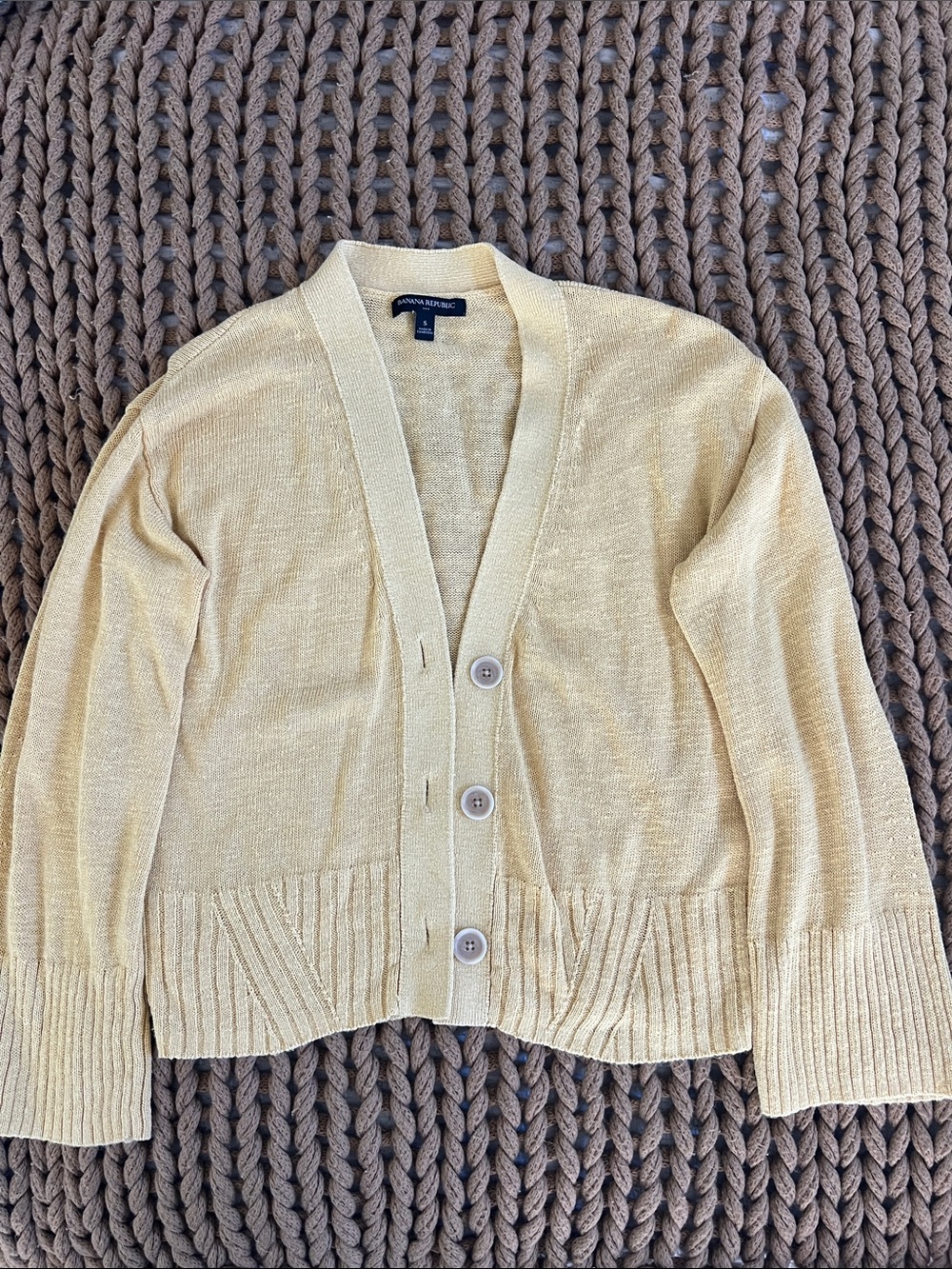 Banana Republic Light Yellow V-Neck Button Cardigan
